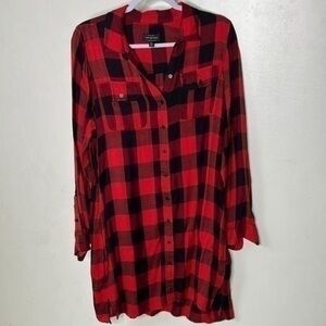 Lucky Brand Red and Black Plaid Midi Dress